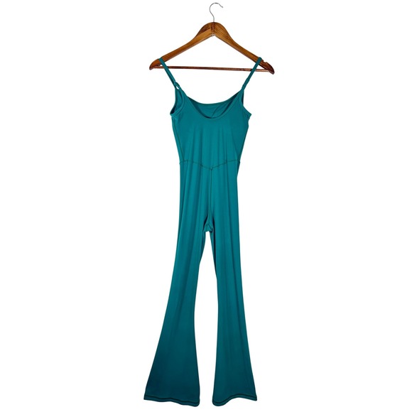 OFFLINE by Aerie Real Me Xtra Green Flare Jumpsuit XS One Piece Workout Yoga - Picture 9 of 10